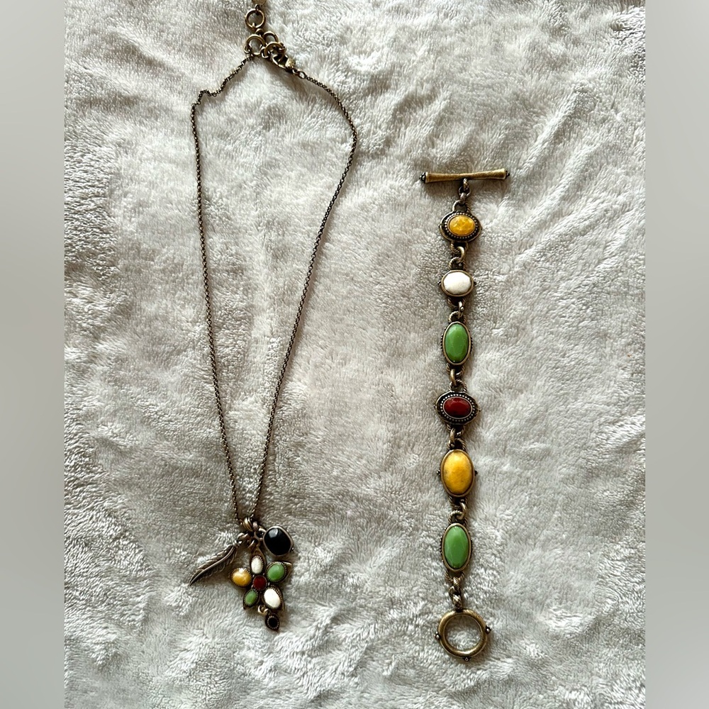 Lucky Brand Bracelet and Necklace Set With Multicolored Stones